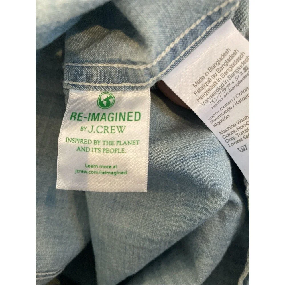 J.Crew Shirt Mens Medium Blue Organic Cotton Chambray Slim Long Sleeve Button Up